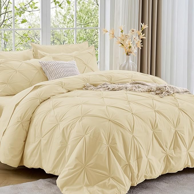 Sasttie Full Size Comforter Set, 7-Piece Bed in a Bag, Pintuck Bedding Set by SASTTIE