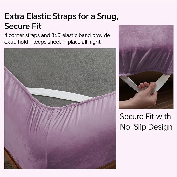 BEDELITE Velvet Fitted Sheet and Pillowcase Set, Luxury Soft Fuzzy Bottom Sheet - Image 4