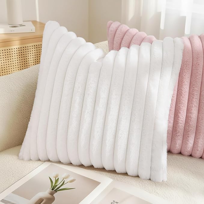 decorUhome Summer Cozy Faux Fur Throw Pillow Covers 20x20 Set of 2 Decorative - Image 4