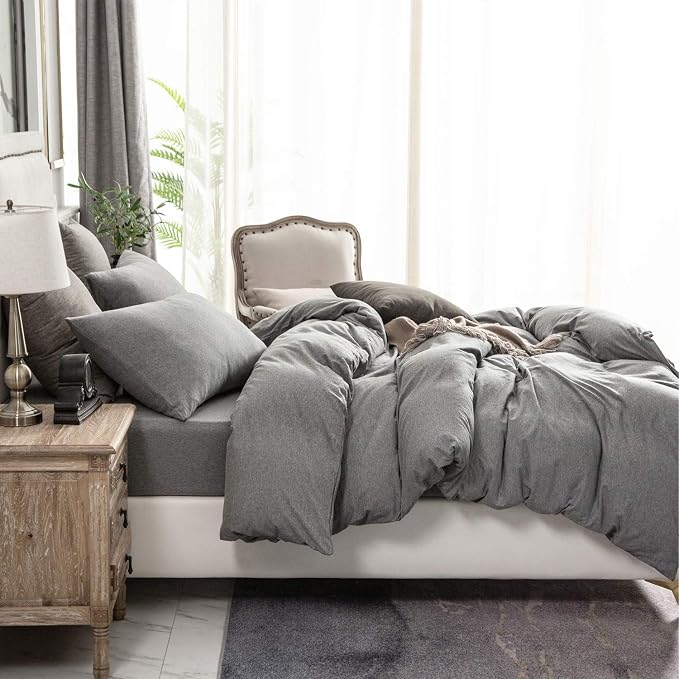 PURE ERA Jersey Knit Duvet Cover Set 100% T-Shirt Cotton Super Soft Comfy 2pc - Image 3