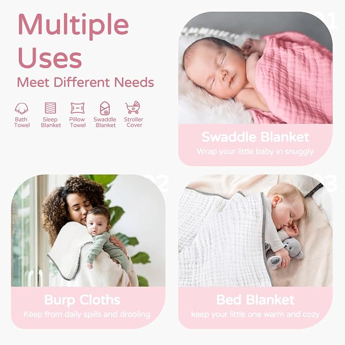 Yoofoss Hooded Baby Towels for Newborn 2 Pack 100% Muslin Organic Cotton Baby - Image 3