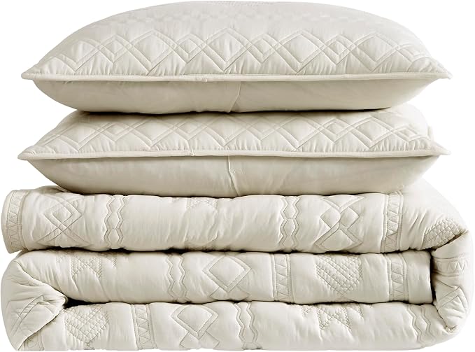 WDCOZY Beige Boho Queen Size Quilt Bedding Set - Image 7