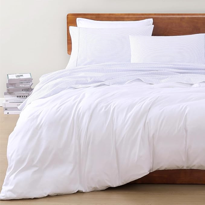 LANE LINEN 100% Organic Printed Cotton Sheets Twin Size, Classic Ticking Stripe - Image 8