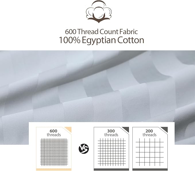 California King Size Striped Fitted Sheet Only Gray Color, 100% Egyptian Cotton - Image 3