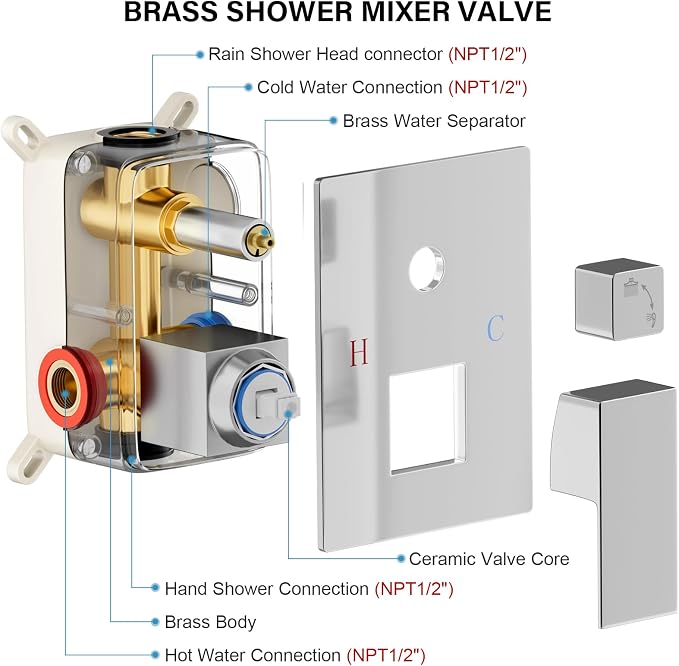 FPXRNG Shower Faucet Set Bathroom Square Rain Shower Head and Handle Set - Image 7