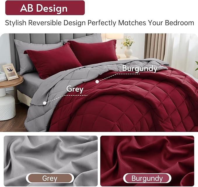 MUXHOMO 7 Pieces Queen Comforter Set, Reversible Bed in a Bag Queen Size - Image 3