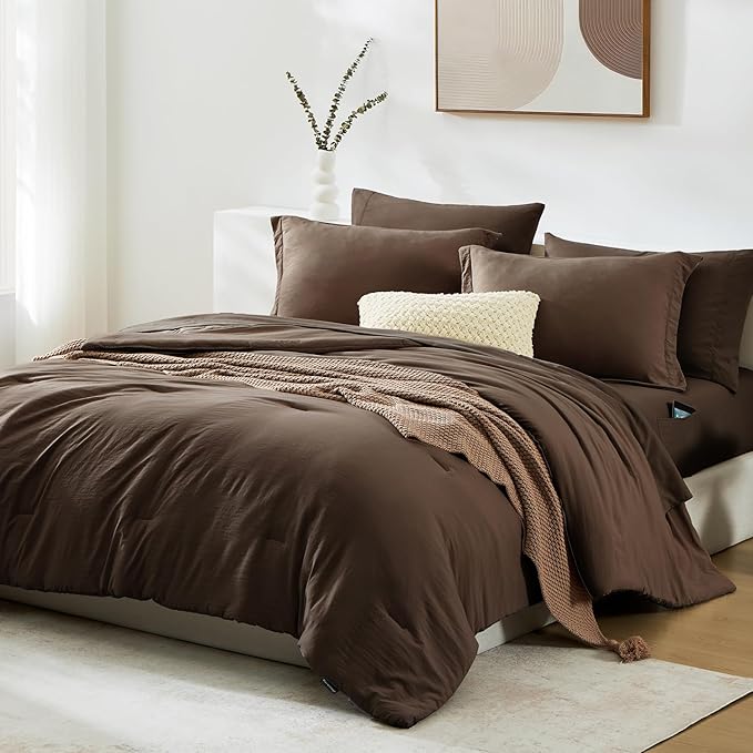 WRENSONGE King Size Comforter Set- 7 Pieces Soft Chocolate Brown Bed in a Bag - Image 2