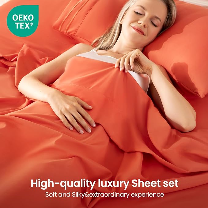 ROSE&RISY Orange Red Full Sheet Set, 4 Pieces Soft Bedding Full Sheet Set - Image 2