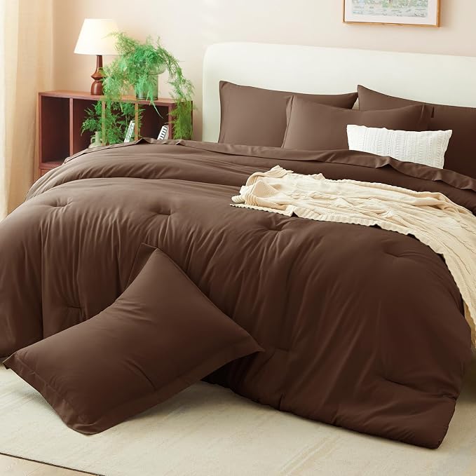 CozyLux Oversized Queen Comforter Set Brown, 7 Pieces Bed in a Bag Comforter Set - Image 9