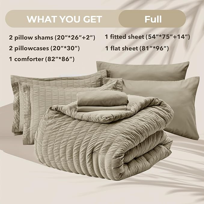 HYMOKEGE Linen Full Size Comforter Sets Seersucker 7 Pieces, All Season Luxury - Image 6