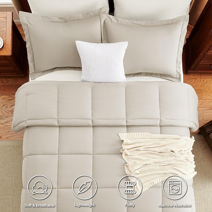 CozyLux Queen Size Comforter Sets Beige - Image 4