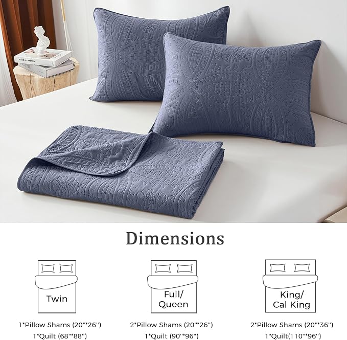 akkialla Quilts Queen Size, Bluish Grey Ultrasonic Full/Queen Quilt Set - Image 6