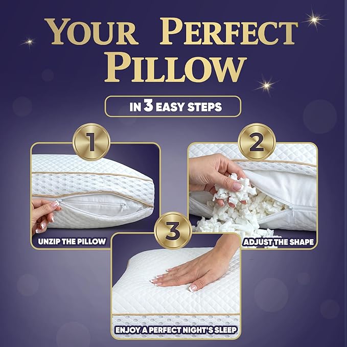 Royal Therapy Queen Memory Foam Pillow, Adjustable Shredded Odor-Free Cut-Out - Image 6