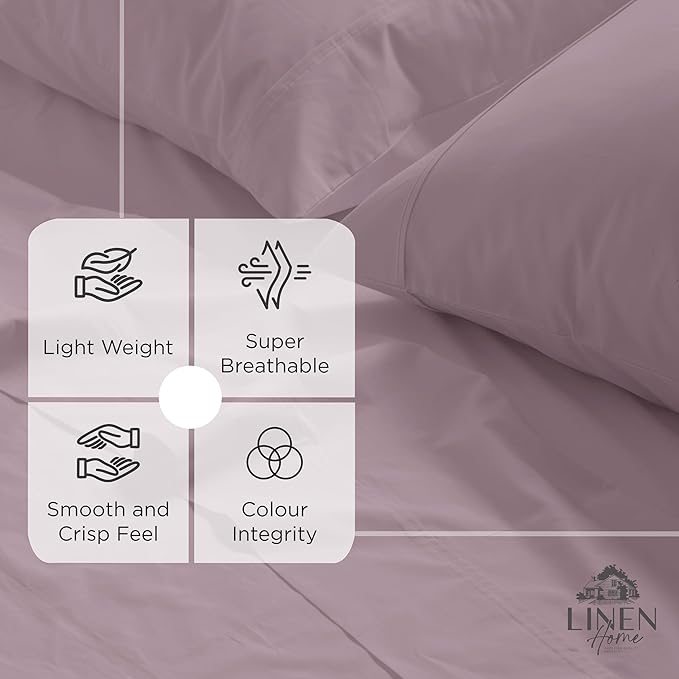 Linen Home 100% Cotton Percale Weave Fitted Sheet, Twin Size, Mauve Lavender - Image 2