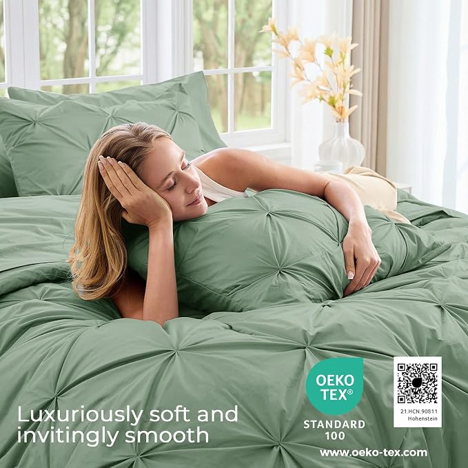 Sasttie King Size Comforter Set, 7-Piece Bed in a Bag, Pintuck Bedding Set - Image 3