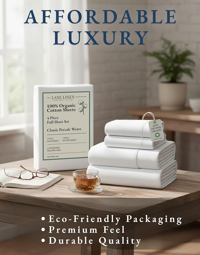 LANE LINEN 100% Organic Mercerized Cotton Pre Washed Full Size Bed Sheets - Image 8