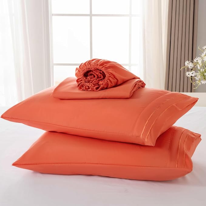 ROSE&RISY Orange Red Full Sheet Set, 4 Pieces Soft Bedding Full Sheet Set - Image 6
