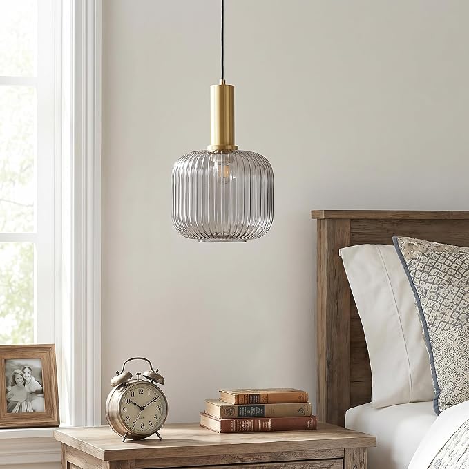 KCO Lighting Mid Century Smoke Glass Pendant Light Antique Brass Kitchen Island - Image 6