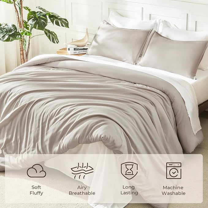 Litanika Linen Grey Comforter Set Twin/Twin XL Size, 2 Pieces Lightweight Solid - Image 3