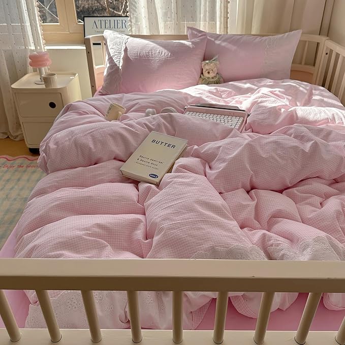 mixinni Pink Gingham Duvet Cover Full Size - Image 4