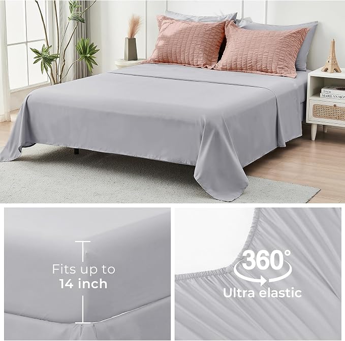 HYMOKEGE Rose Gold/Light Grey Twin Comforter Set Seersucker 5 Pieces, All - Image 7