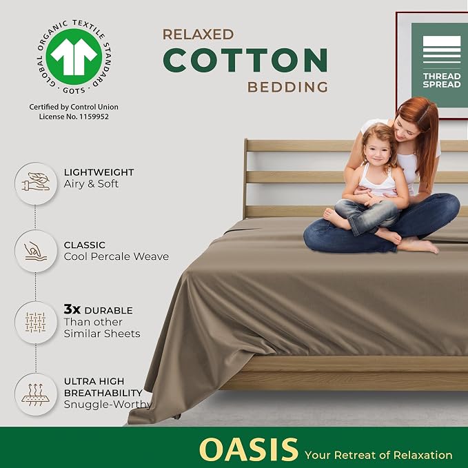 THREAD SPREAD 100% Organic Cotton Percale Flat Sheet Queen Size - Image 2