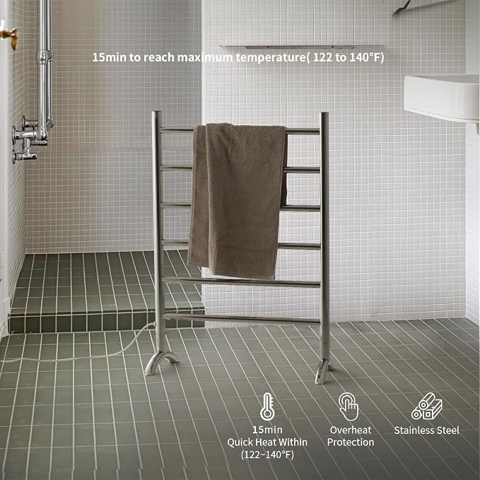 Freestanding Towel Warmer 6 Bars Plug-in Option 3 Working Modes - Image 5