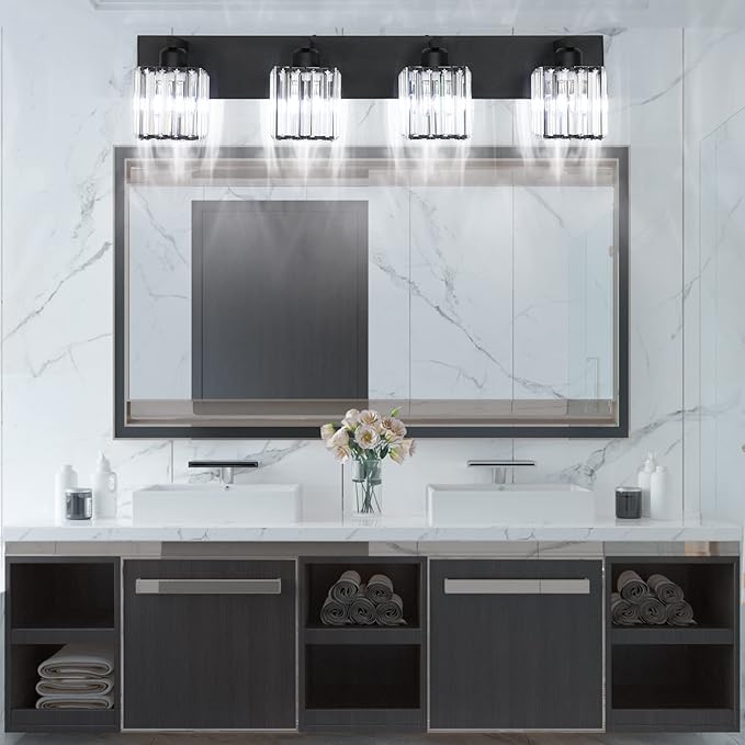 Aipsun Black Light Fixtures Bathroom Vanity Light Crystal Modern Vanity Light - Image 4