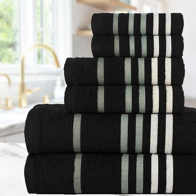 CASA COPENHAGEN Exotic 6Pcs 100% Egyptian Cotton Designer Towels Gift Set- Black - Image 5