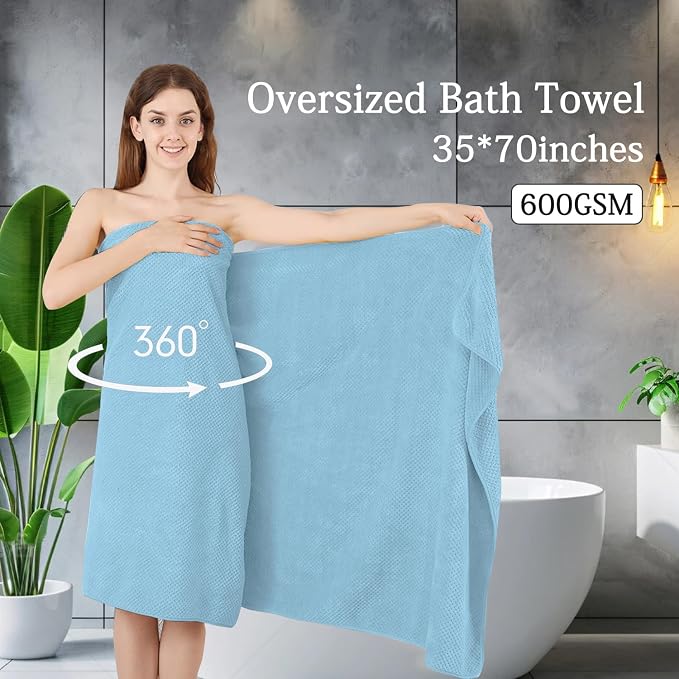 8-Piece Blue Bath Towels Set, 2 Oversized Large Bath Towels Sheet, 2 Hand - Image 2