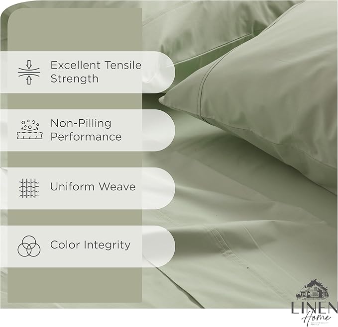 Linen Home 100% Cotton Percale Sheets Twin Size, Deep Pocket, 3 Pieces Set - Image 2