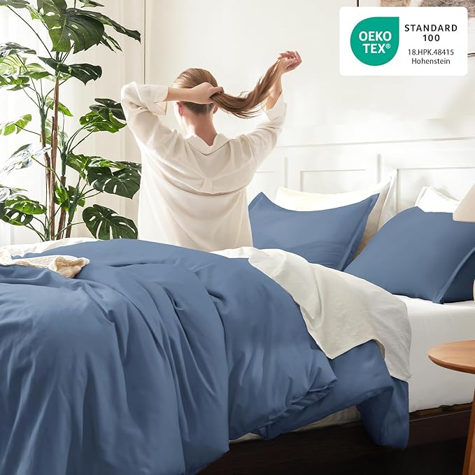 Litanika Haze Blue Comforters Oversized King Size, 3 Pieces Lightweight Solid - Image 4