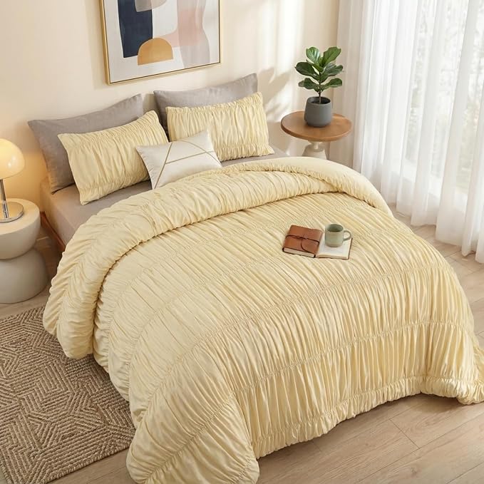 weigelia Cinched Comforter Set Queen – Soft Ruched Bedding Set, Apartment & - Image 7