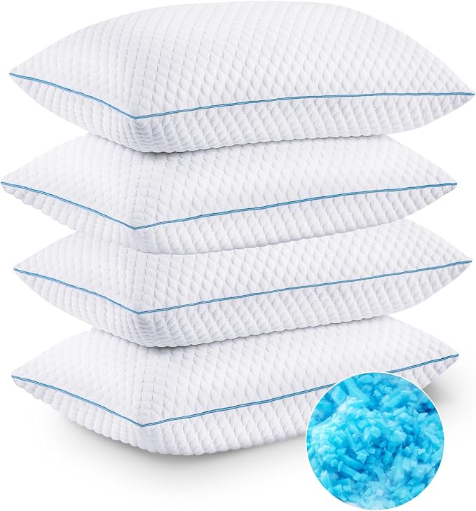 VVZ Cooling Bed Pillows Queen Size Set of 4, Shredded Memory Foam Pillows Cool by VVZ