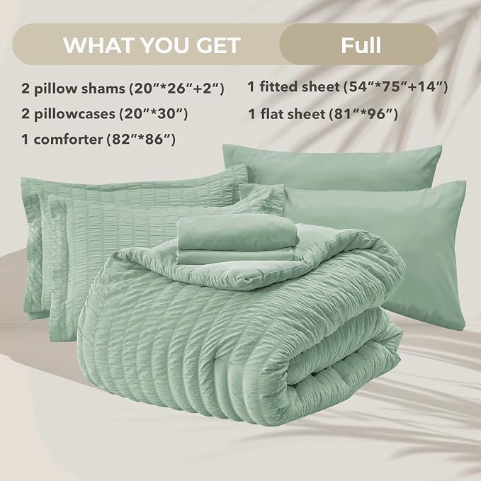 HYMOKEGE Sage Green Full Size Comforter Sets Seersucker 7 Pieces, All Season - Image 5