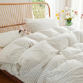 Nayoroom Striped Duvet Cover King Size 100% Washed Cotton White Brown Stripe by Nayoroom