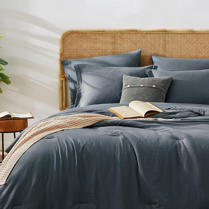 WRENSONGE Full Size Comforter Set- 7 Pieces Blue Grey Bed in a Bag Full Size - Image 4