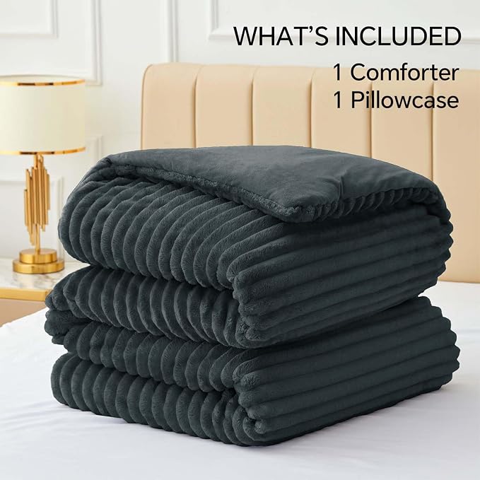BEDELITE Fleece Twin Comforter Set -Super Soft & Warm Fluffy Dark Grey Bedding - Image 6