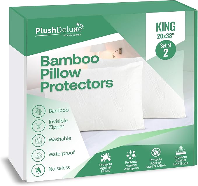 Premium King 20''x38'' Waterproof Pillow Protector Covers by PlushDeluxe