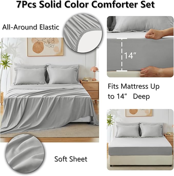 CozyLux Full Size Comforter Sets Light Grey, 7 Pieces Bed in a Bag Full - Image 6