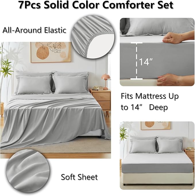 CozyLux Queen Comforter Set Light Grey, 7 Pieces Bed in a Bag Queen Comforter - Image 6