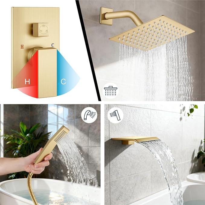 Midanya Shower System with Tub Spout, Bathtub Shower Faucet Set with Square - Image 4