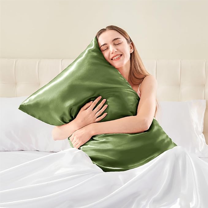 BEDELITE Satin Pillowcase with Zipper, Cedar Green King Size Pillow Cases Set - Image 2