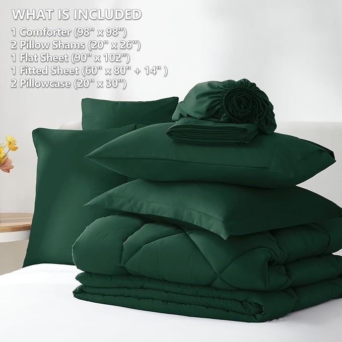 CozyLux Oversized Queen Comforter Set Emerald Green, 7 Pieces Bed in a Bag - Image 6