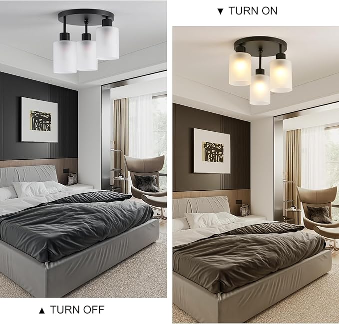 3-Light Industrial Farmhouse Black Matte Light Fixtures Ceiling Mount, - Image 6