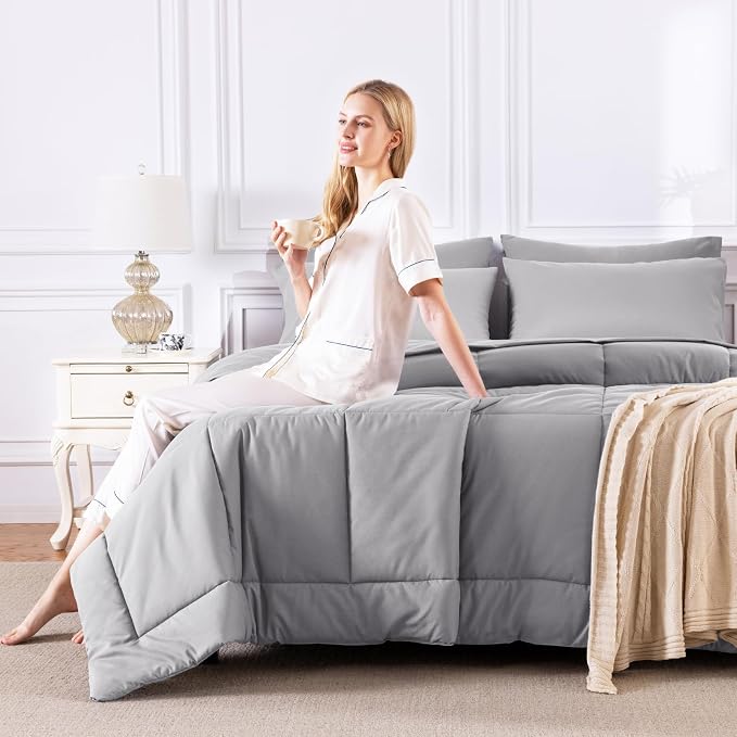 CozyLux King Size Comforter Set Grey, 7 Pieces Bed in a Bag, All Season Bedding - Image 7