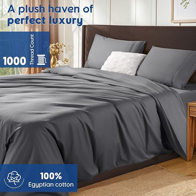 SONORO KATE 100% Egyptian Cotton Duvet Cover King Size, 1000 Thread Count - Image 2