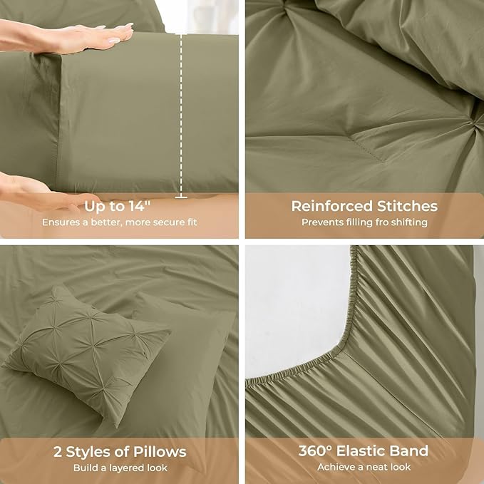 Sasttie California King Comforter Set, 7-Piece Bed in a Bag, Pintuck Bedding - Image 5