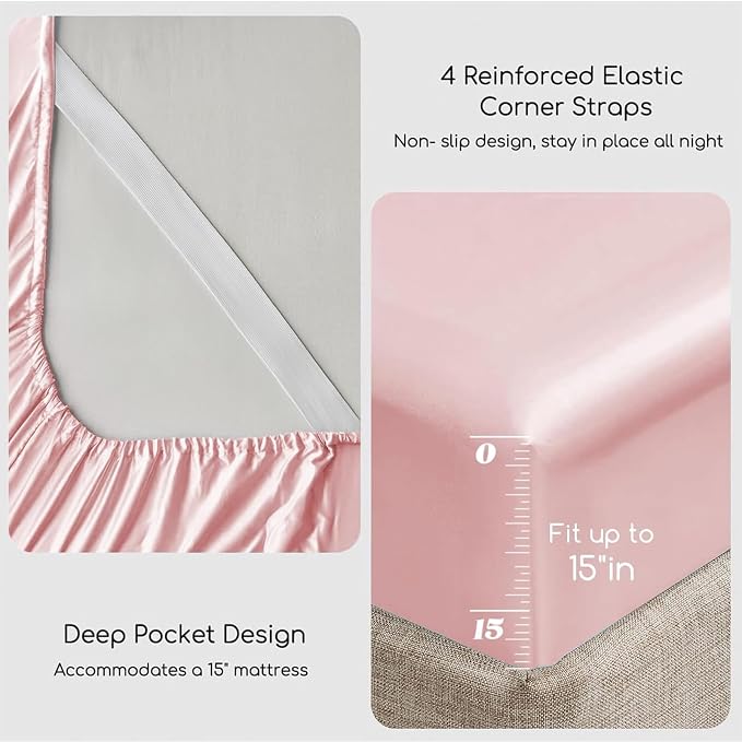 MR&HM Satin Bed Sheets, King Size Sheets Set - Image 4