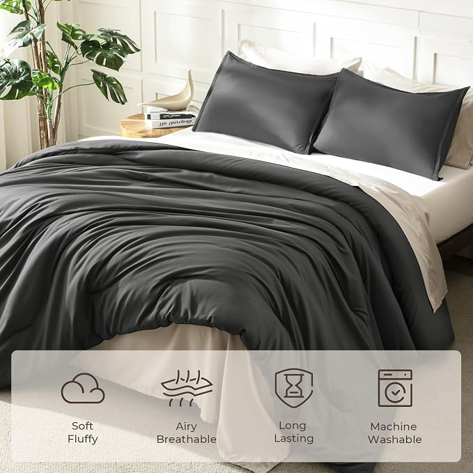 Litanika Grey Comforter Set Twin/Twin XL Size, 2 Pieces Lightweight Plain - Image 3